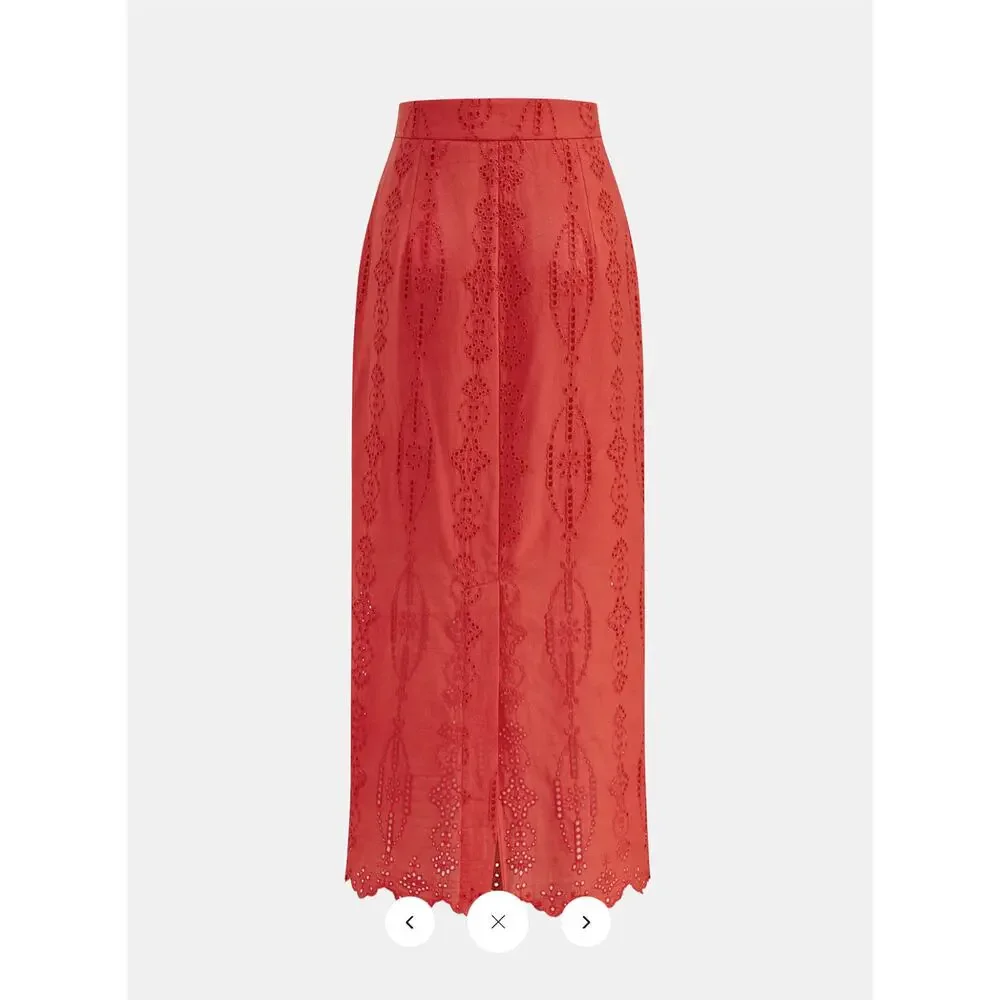 NWT Commense Cotton Eyelet Embroidery Top & Midi Skirt Set Sz M